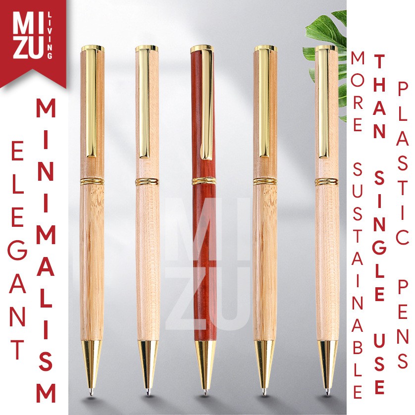 MIZU LEGNA Retro Vintage Twist Ballpoint Wooden Pen Pulpen Kayu Putar