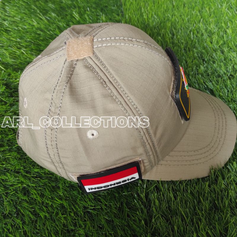 TOPI POL PP BDU VELCRO CREAM TAN PLUS 3 LOGO PATCH RUBBER/TOPI SATPOL PP LOGO 3D TIMBUL