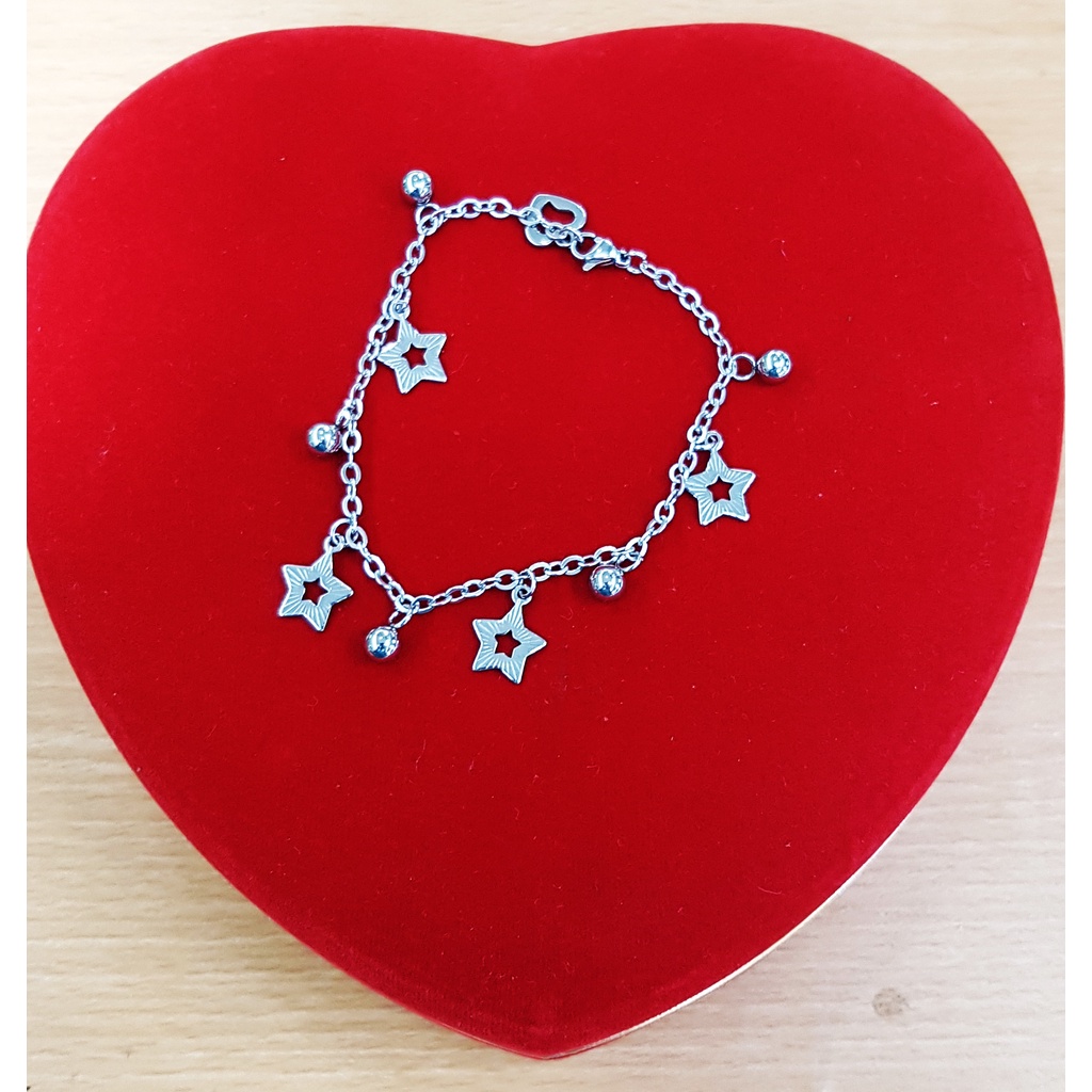 gelang tangan untuk cewe model nuri gantungan bintang bola, besi putih asli ambon