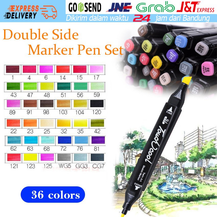 

TouchFive 36PCS Sketsa Spidol Umum General Marker Set Graphic Art Twin Tip Marker Pen