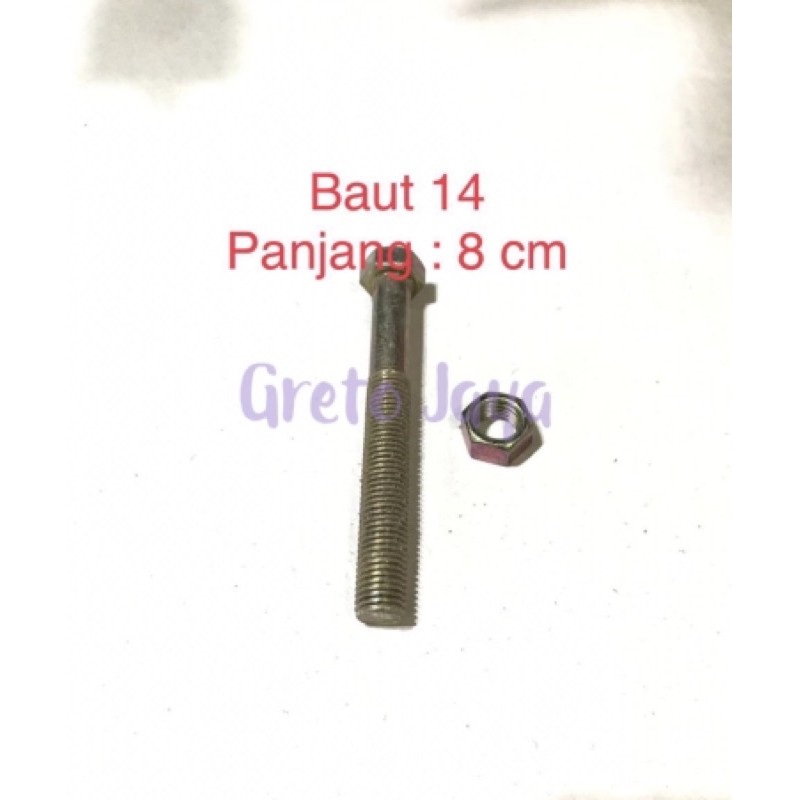 ( Baut Kuning 14 Panjang 8 cm ) Besi Mur Plat 8cm Kursi Roda Grobak Alat Mesin Pabrik Serbaguna