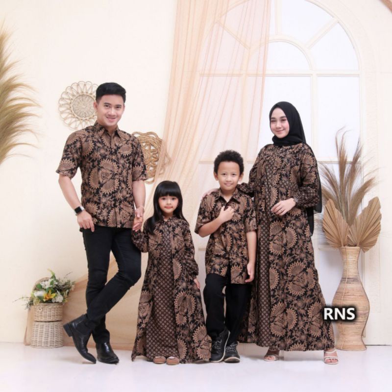 Batik Couple Keluarga Gamis Busui Motif Prasasti Batik Keluarga Seragam