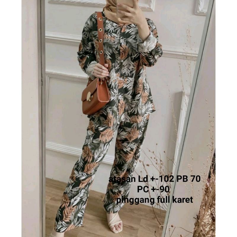 SETELAN PIYAMA WANITA PREMIUM HIGH QUALITY // LD 100 - 110 ONE SET RAYON MOTIF BARU // SET RAYON-Valent set