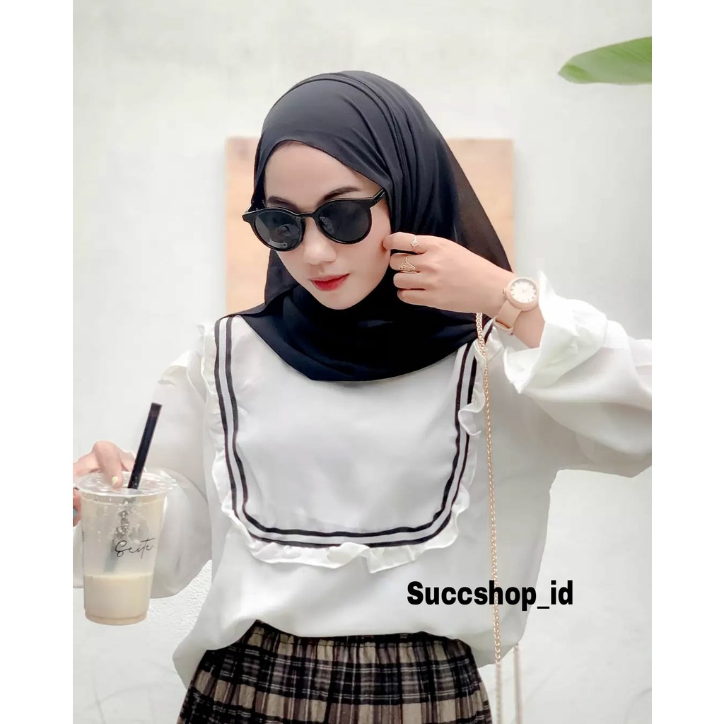 SS - ATASAN BAJU KEMEJA BLOUSE BLUS BLUSE ALENA TOP PUTIH LENGAN PANJANG REMPEL BAHAN WOLFIS IMPORT 