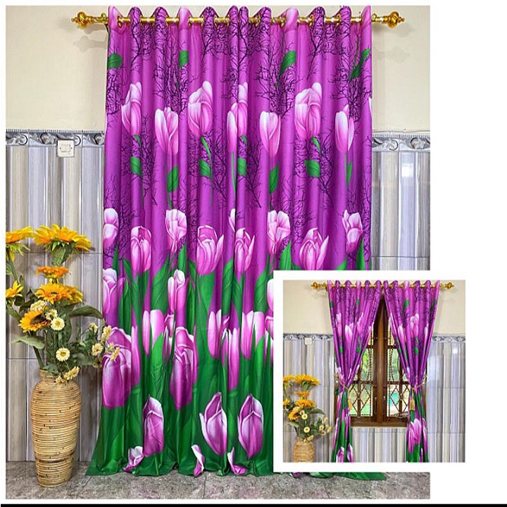 Gorden Smokring 12 ring 130x230 motif Purple Tulip multifungsi jendela/pintu