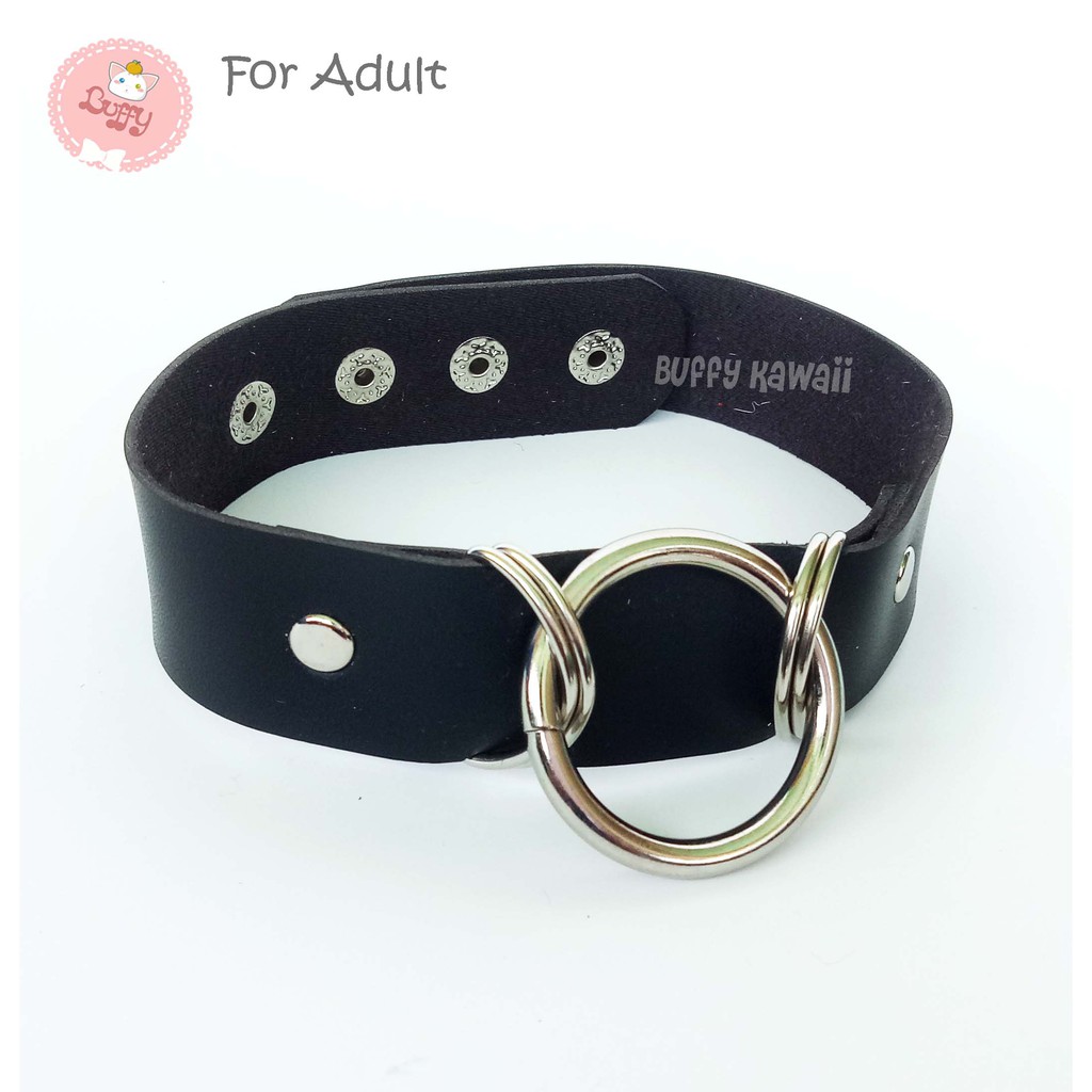 Choker punk D and O ring harajuku gothic style cosplay necklace vintage black leather metal rock