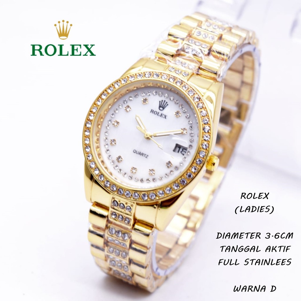 Jam Tangan Wanita/Cewek ROLEX Rantai tanggal aktif ada diamond