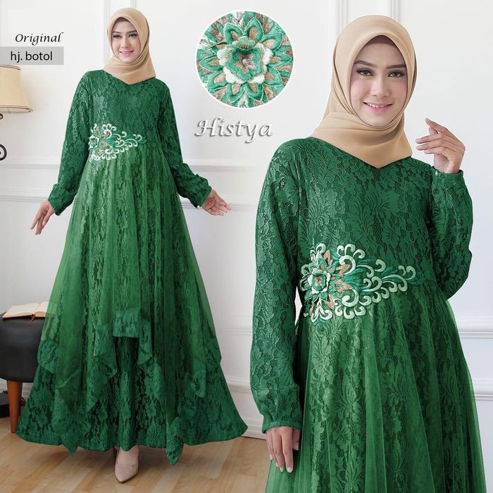 Gamis Lebaran 2021 Remaja Model Gamis Terbaru Gamis Brukat Bordir Histya Hijau Botol 16wos Shopee Indonesia