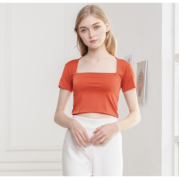 MODAVIE - JADE CROPTOP Baju Atasan Wanita Square Crop Top Korea Top Kotak