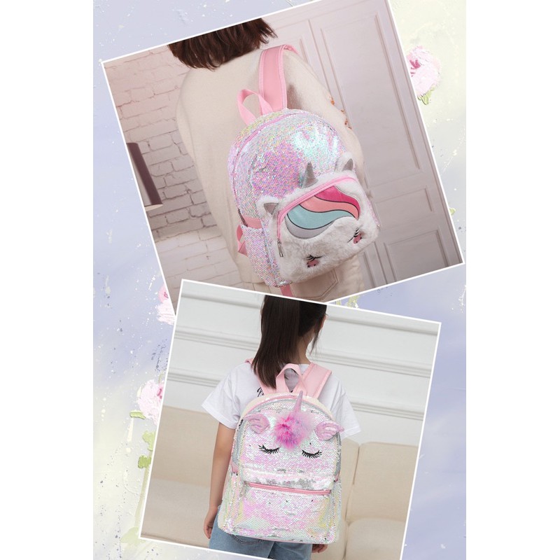 Tas Ransel Bulu Sequin Unicorn TRU031 backpack anak perempuan sd