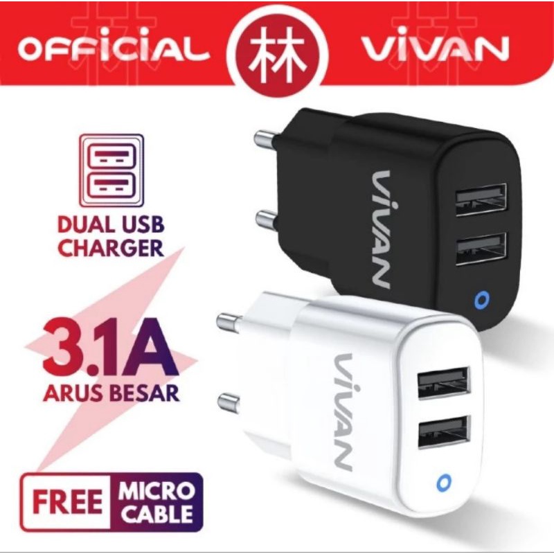 Vivan VP01 Dual Output USB Quick Charging 3.1A &amp; Data Cable Micro USB