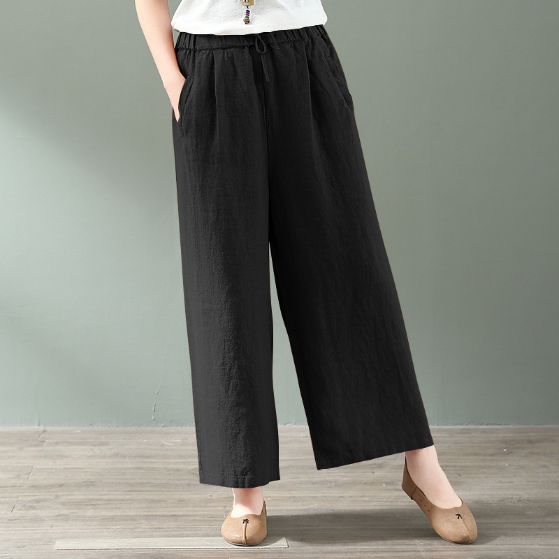 ZANZEA Women Casual Elastic Waist Loose Wide Leg Solid Color Long Pants