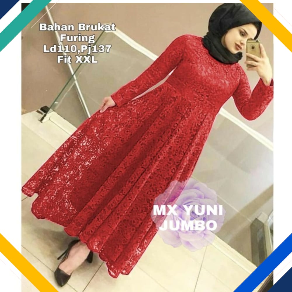 MAXI YUNI JUMBO XXL MERAH CABE Kekinian Gamis 0121 Premium SKR Baju Gamis Wanita