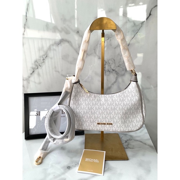 MK cora medium zip pouchette bright white