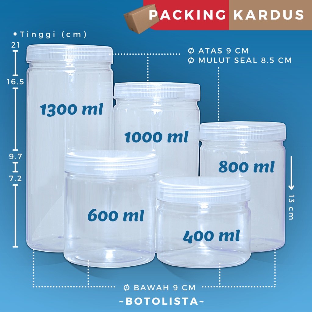 Toples Plastik Benin 300ml, 400ml, 500ml, 600ml, 800ml, 1000ml, 1300ml. Toples Plastik Silinder