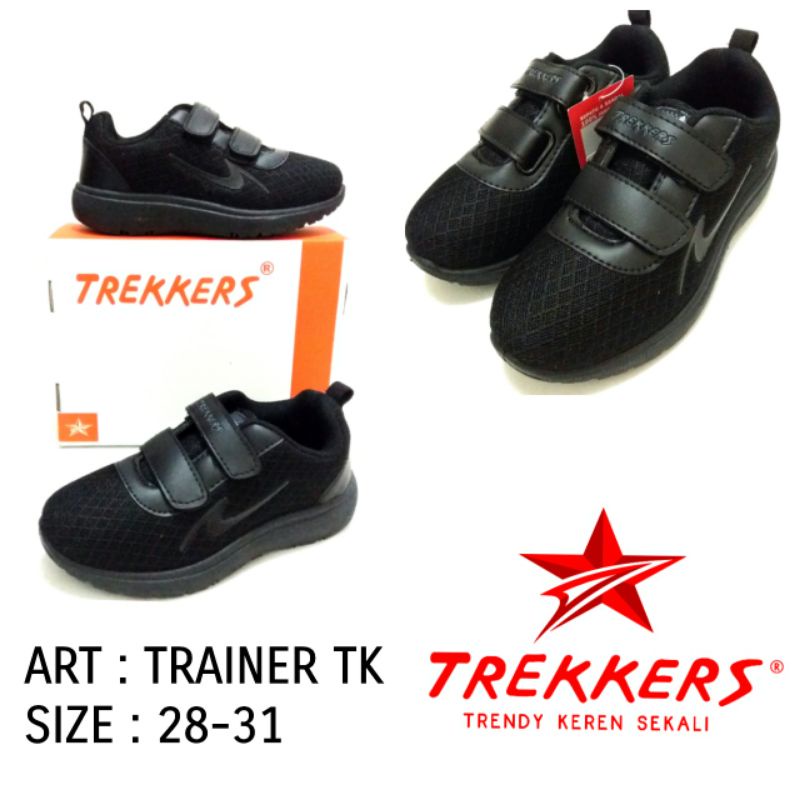 SEPATU SEKOLAH ANAK KREKETAN FULL HITAM TREKKERS TRAINER TK SIZE 28-31