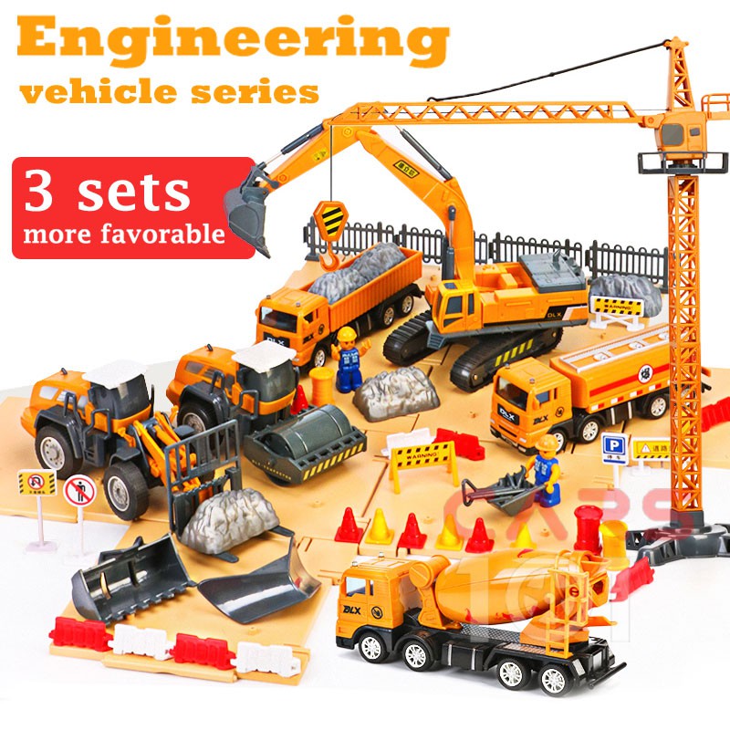  Mainan  Kendaraan  Konstruksi Crane Excavator Bulldozer 