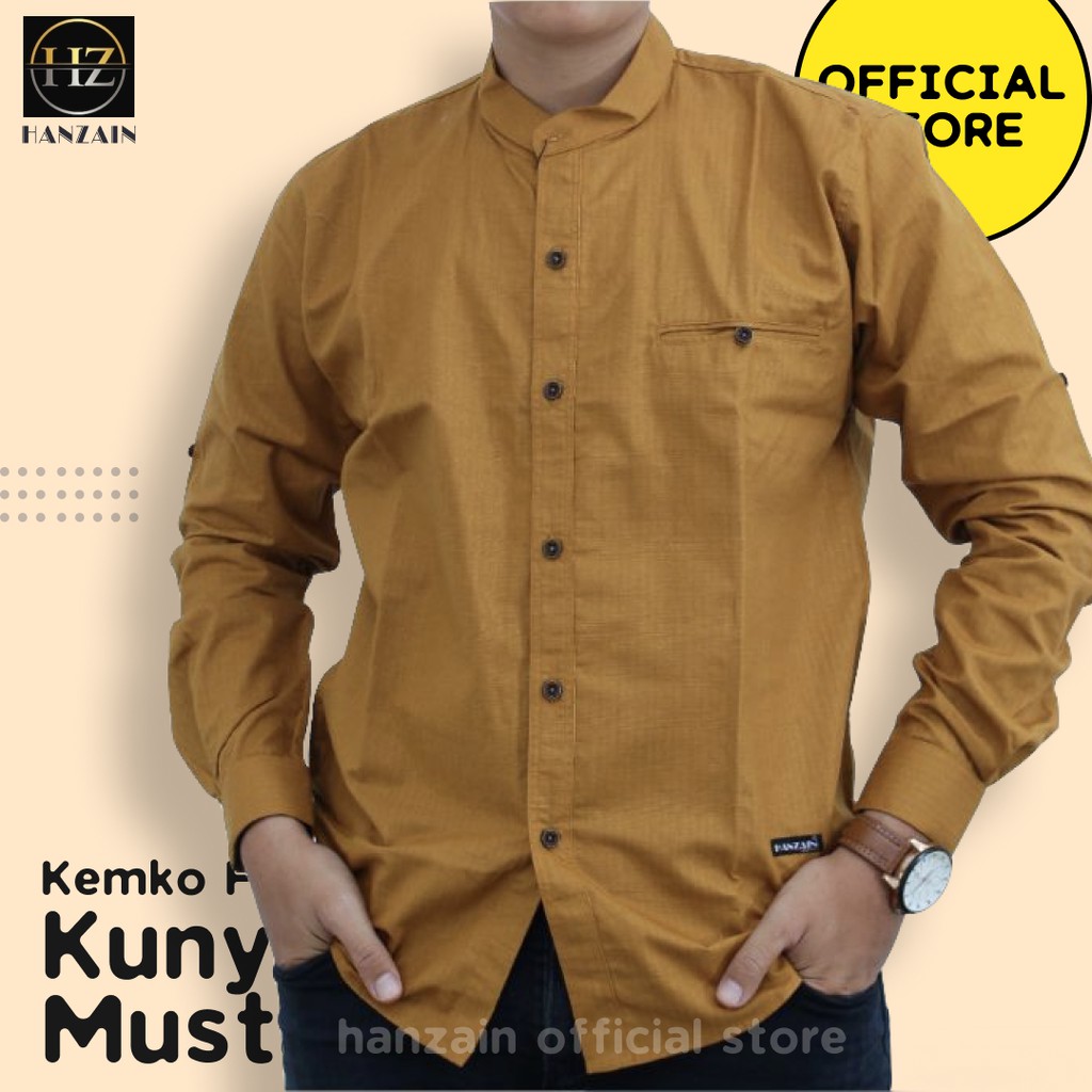 BAJU KEMEJA KOKO KEMKO PRIA LENGAN PANJANG FULL - KATUN - KUNYIT MUSTARD - HANZAIN OFFICIAL