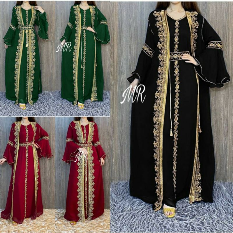 KAFTAN MODERN TERBARU GAMIS KAFTAN SET 2IN1 BORDIR SHILPA BAJU SETELAN WANITA LONG CARDIGAN LENGAN B