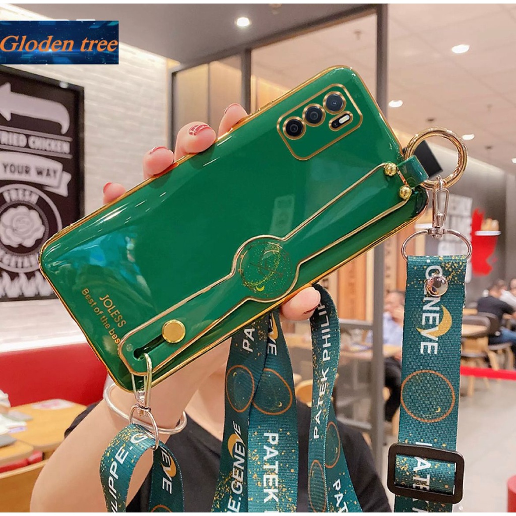 CASE OPPO A55 SOFT CASE PLATING GLOSSY STRAP TALI PANJANG SLEMPANG CASING COVER HP