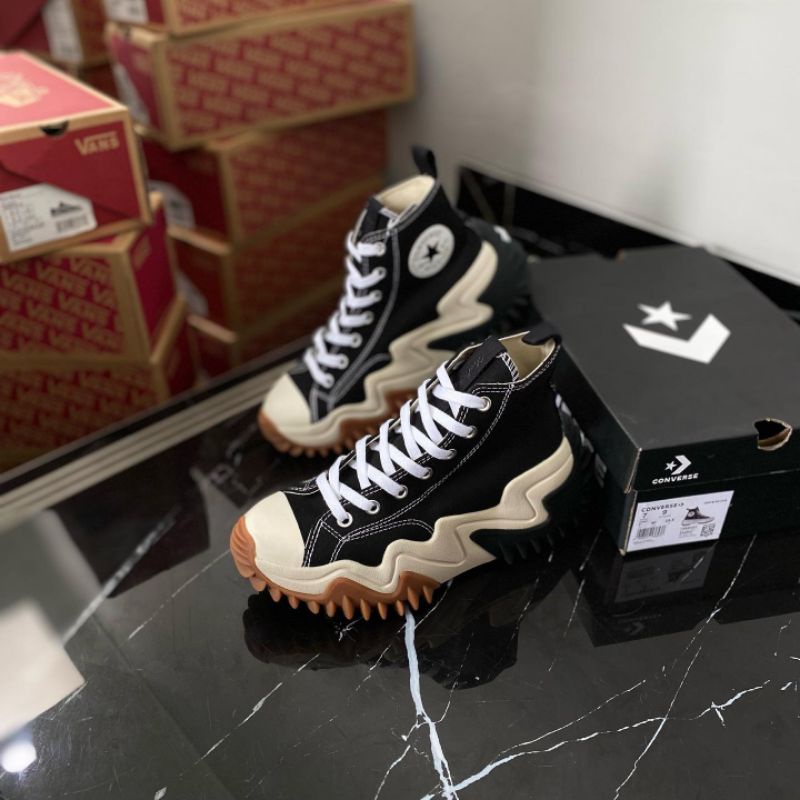 Converse Run Star Hike Motion Canvas Platform Black White High Cut