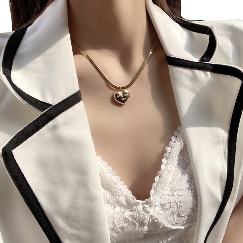 Kalung Titanium Love Belut Trending Gold Korea Fashion Elegan