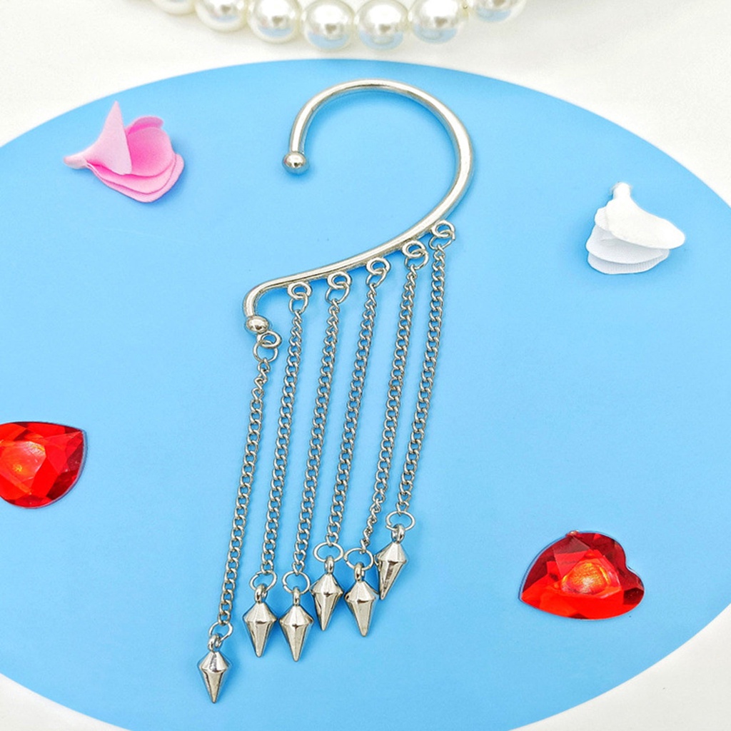 Hu Hu Hu Hu Hu Alat Bantu Pasang Kacamata♡ 1pc Anting Klip Tanpa Tindik Model Rumbai Panjang Untuk Wanita