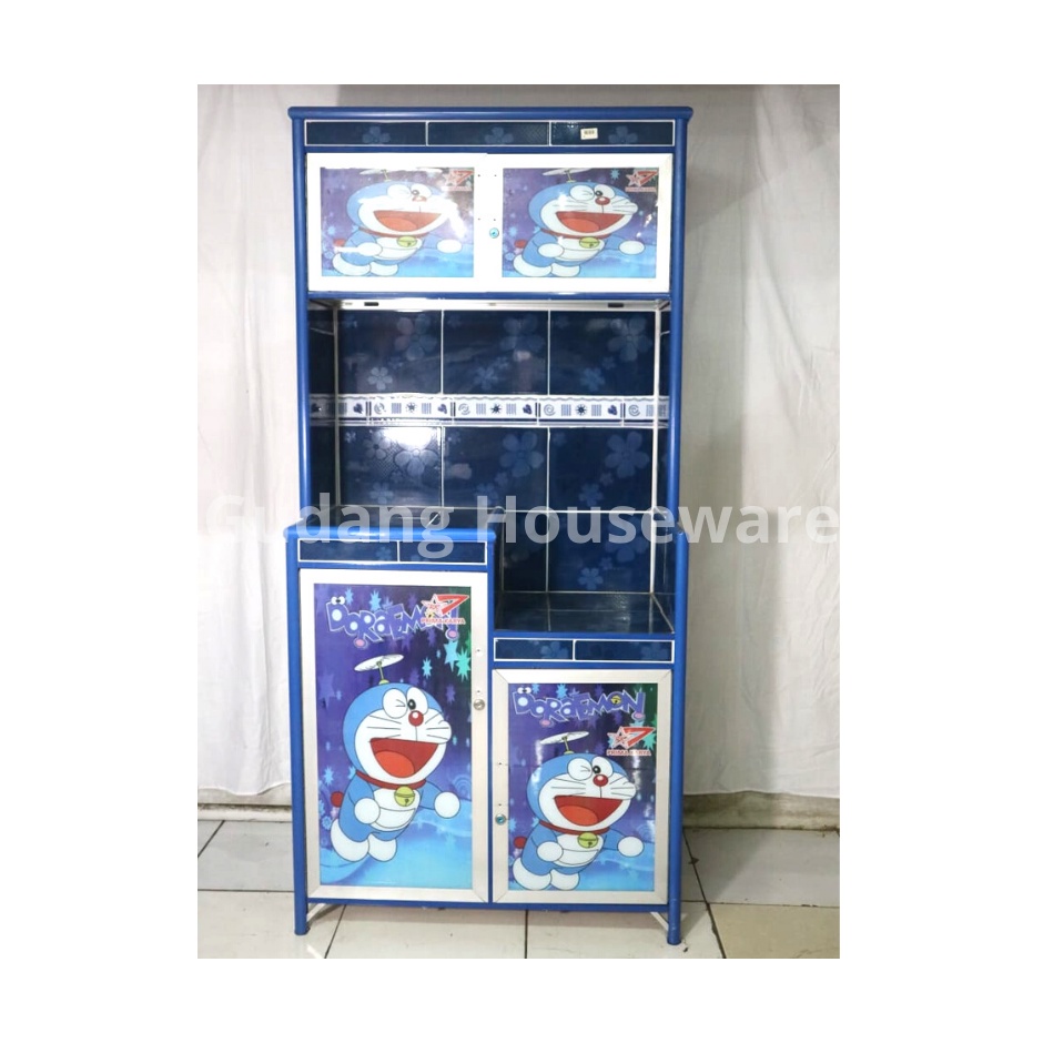 Rak Piring Kaca Super 2Pintu kartun  | Rak Piring Gambar | Rak piring Modern | Lemari Piring | Lemar