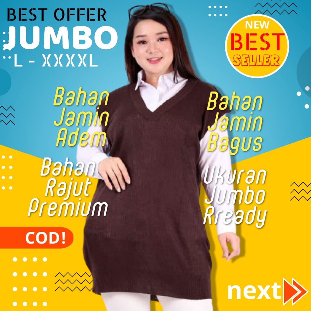 Rompi Rajut Wanita Korea Jumbo Outerwear Baju Hangat OverSize Atasan LD 130 140 Muslim Kekinian FG17