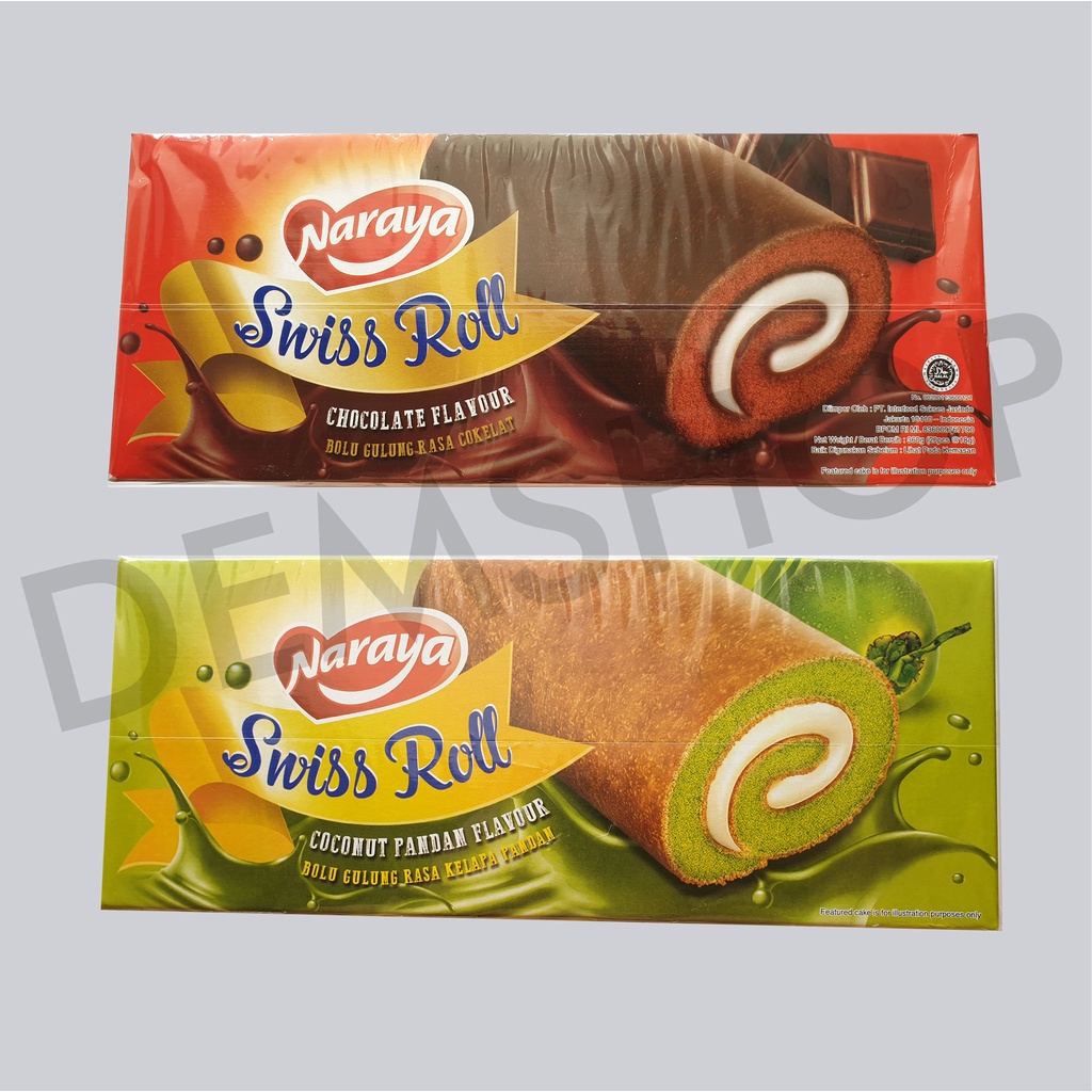 NARAYA SWISS ROLL CAKE 20 pcs - Kue Bolu Pandan Cokelat Chocolate