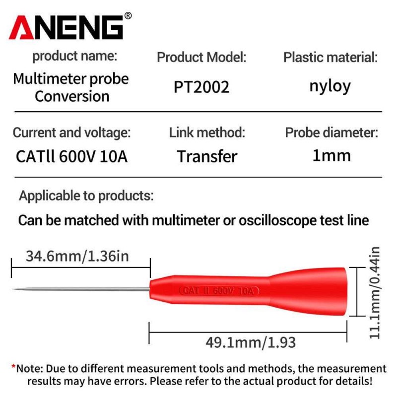 Pin Isolasi Jarum Tindik Multimeter Multitester 10A 600V 2mm