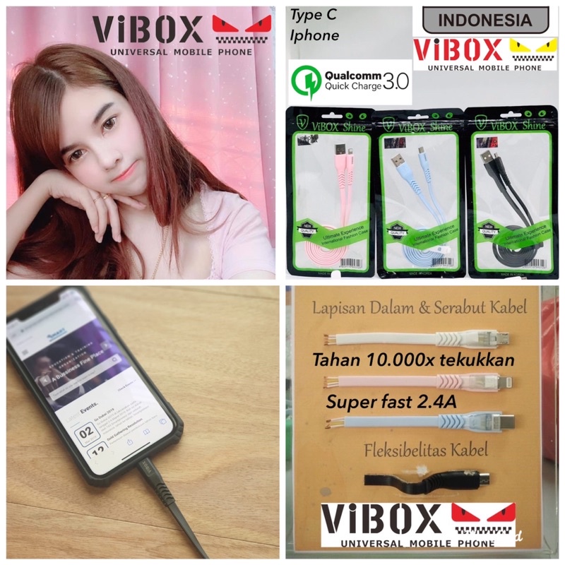 PROMO KABEL DATA VIBOX SHINE MICRO TYPE C IP7 ORIGINAL TERBUKTI KUALITAS PASTI BAGUS