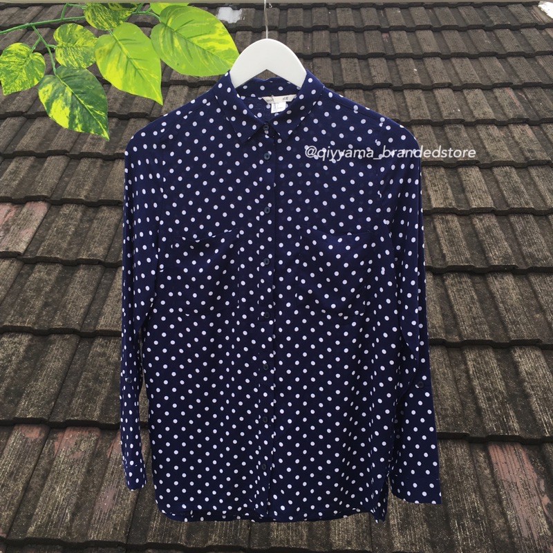 H&M Long Sleeved Navy Polka (Kemeja Wanita HnM)