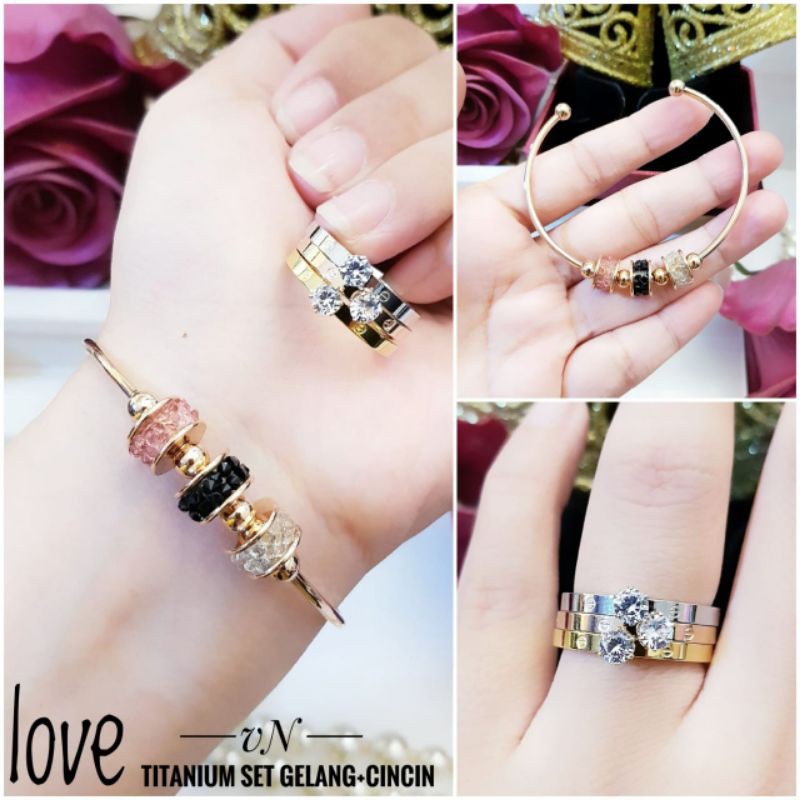 Set Gelang dan cincin titanium