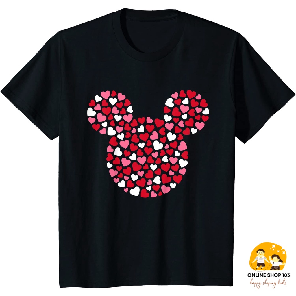 Baju Anak Disney Mickey Mouse Icon Pink Hearts Valentine's Day T-Shirt Kaos Anak Pakaian anak Fashio