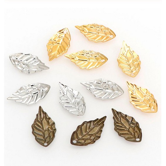 50Pcs Liontin Bentuk Daun Bahan Logam Ukuran 10x18mm Untuk Membuat Perhiasan Anting Charms