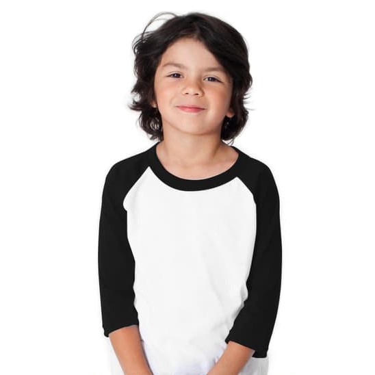 Kaos Polos Anak Raglan Putih Hitam Cotton Combed 24s