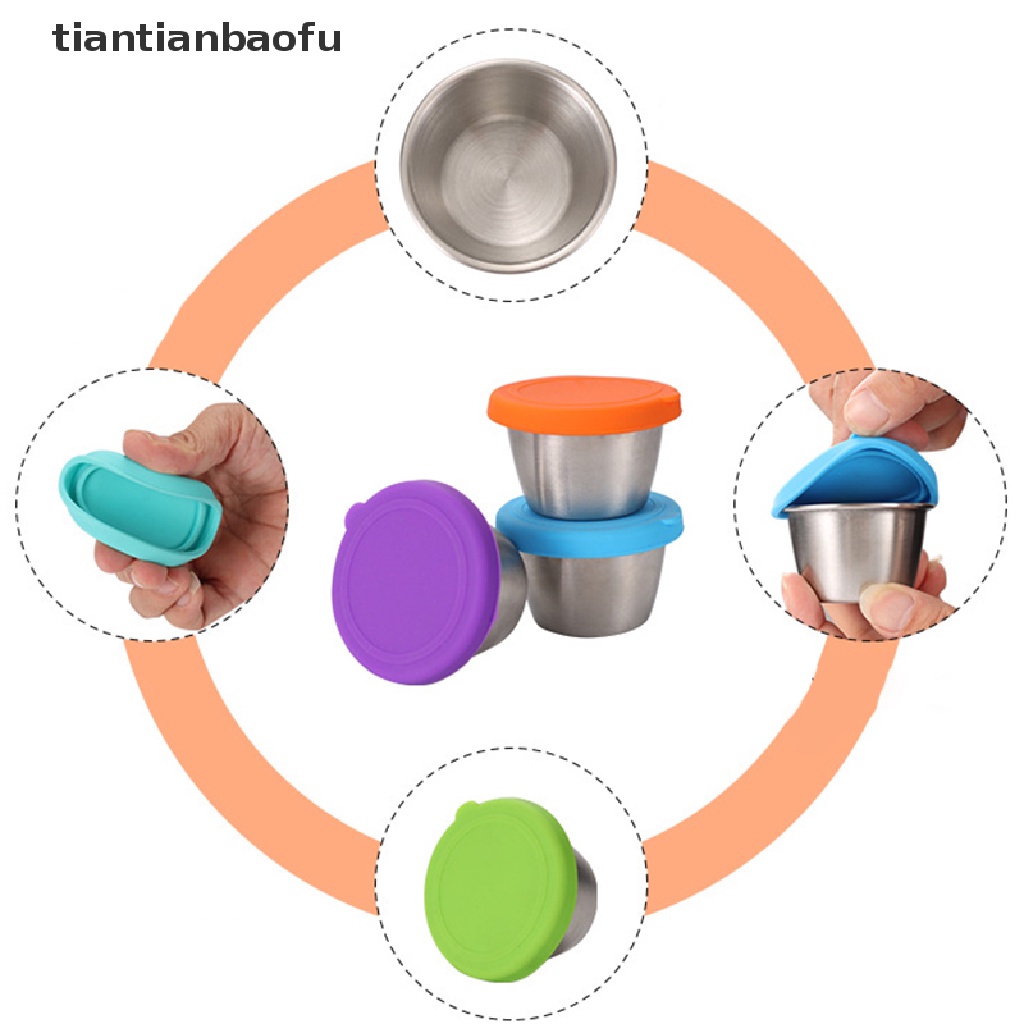 Cangkir Saus Salad Bahan Stainless Steel Dapat Digunakan Kembali Dengan Tutup