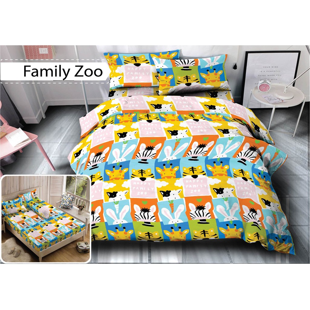 Bed Cover Diva Linen - Tinggi 30cm - FAMILY ZOO - 160x200 (Queen) Bantal 2
