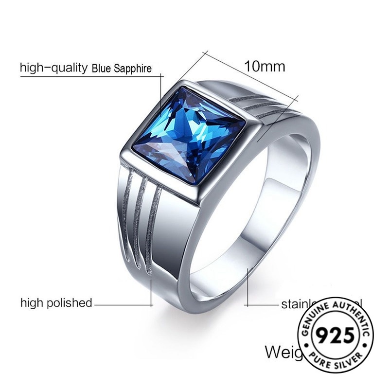 Cincin Sapphire Mewah Bahan S925 Silver