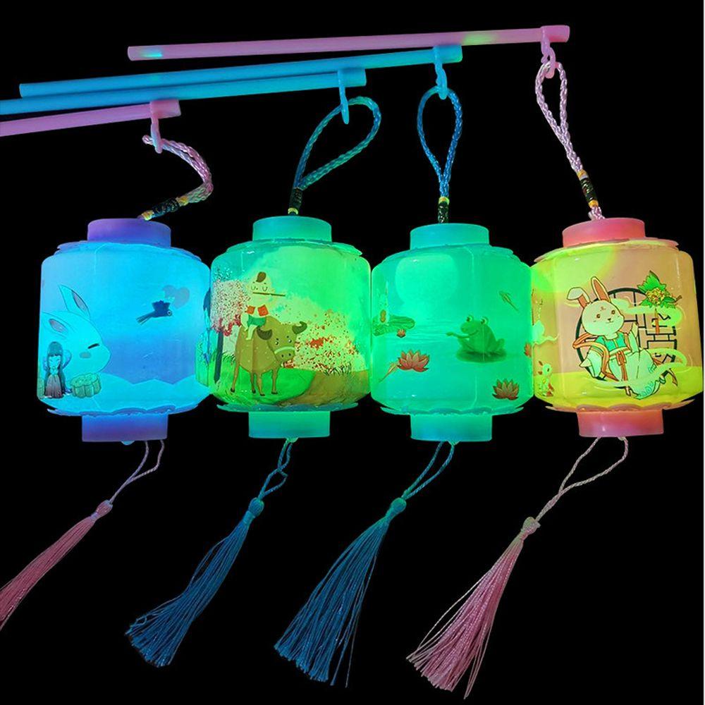 [Elegan] Led Light-emitting Lantern Portable Gaya Cina DIY Kerajinan Tangan Kartun Hewan Kelinci Lentera Gantung Kertas Bulat Lampion Mid Autumn Lamp