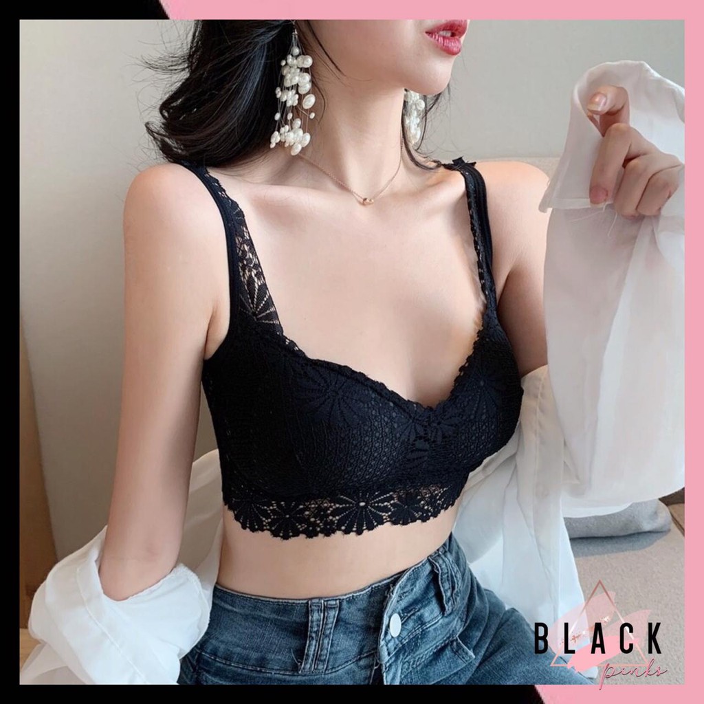 Blackpink Bra Wanita BH Pakain Dalam Wanita  Fashion Crop Top Motif Bunga Tali Belakang Ganda 1169