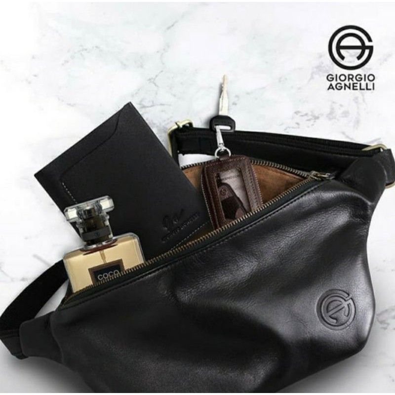 WAISTBAG PRIA DAN WANITA KULIT ASLI GIORGIO AGNELLI ORIGINAL