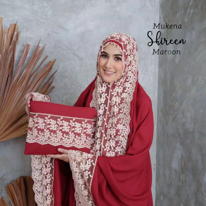 Nanoystore Official - Mukena Premium Katun Rayon Dewasa Motif Shireen Warna Maroon Mix Renda Mewah