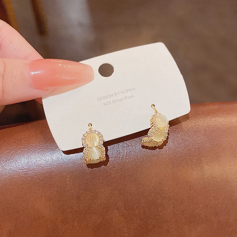 Anting Tusuk Sterling silver 925 Desain Geometri Hias Batu Opal Mewah Untuk Wanita