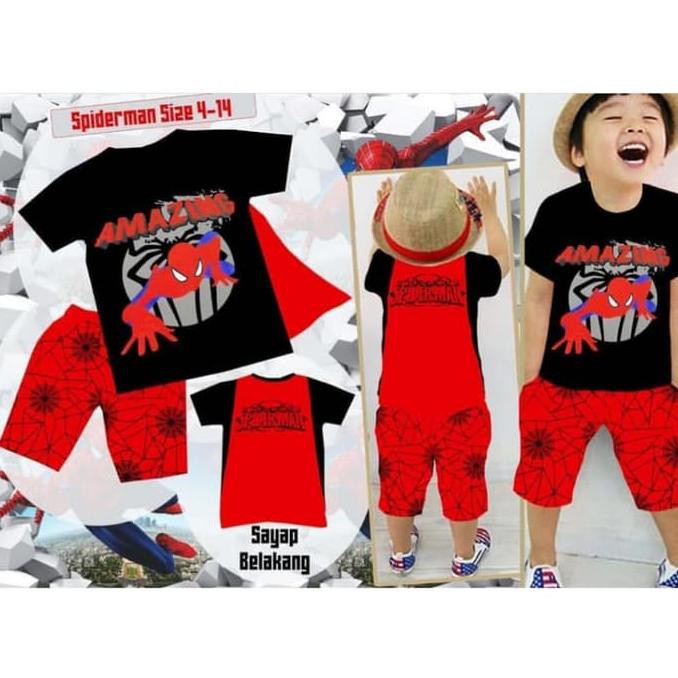 Toko Pakaian Anak Terupdate Baju Setelan Anak Laki Cowok London Kids Spiderman Hitam Sayap Merah