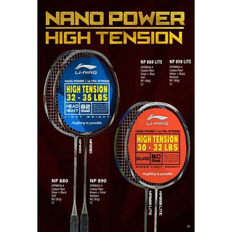 Original Lining Nano Power Np 898 Np898 Lite Raket Badminton