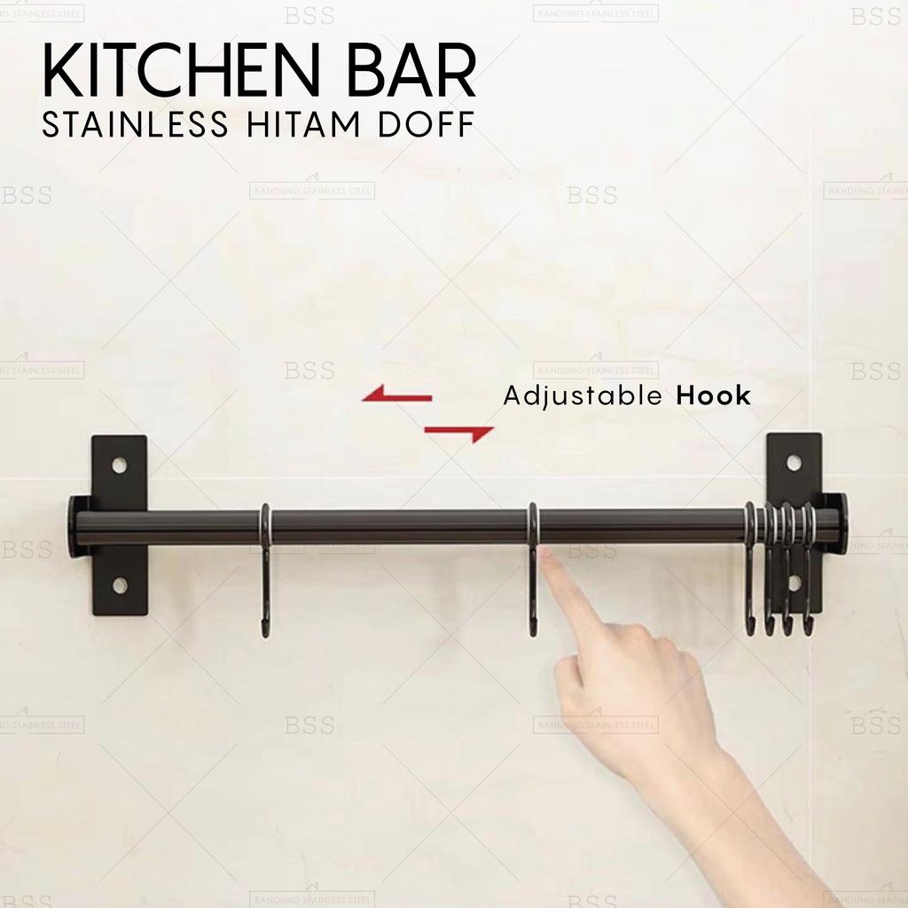 Kitchen bar hitam doff 60cm 80cm 100cm single double gantungan rak dapur pisau panci stainless