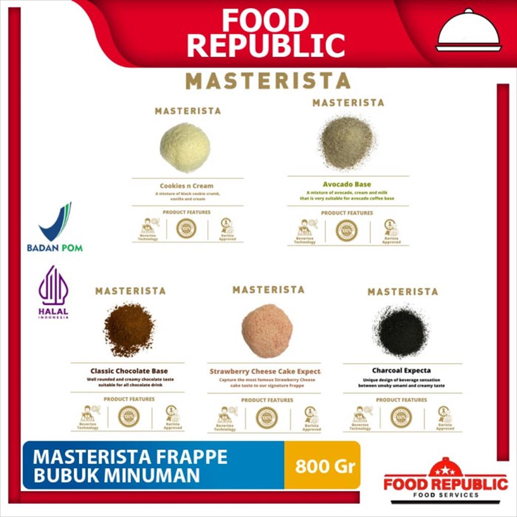 Masterista Minuman Bubuk Frappe Powder Chocolate Strawberry Charcoal Cookies Banana Avocado Base 800 gr