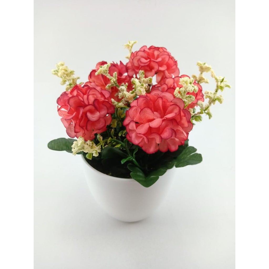 BUNGA DANDELION HIAS BUNGA SET POT BULAT PUTIH BUNGA PLASTIK BR2219-BT9014-PINK